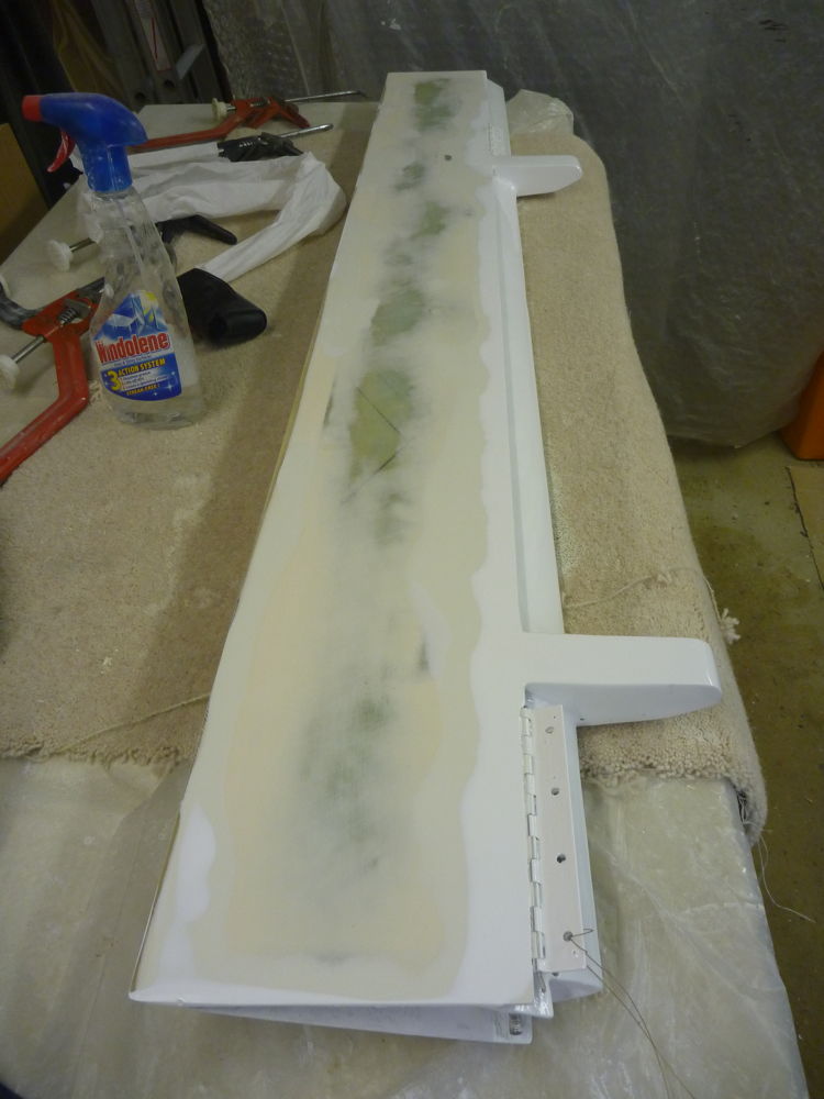 sanding paint and filler off starboard aileron